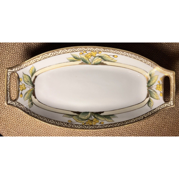 Nippon Hand Painted Celery / Relish Dish Gold Trim--Vintage/Japan/Beautiful - Picture 9 of 11
